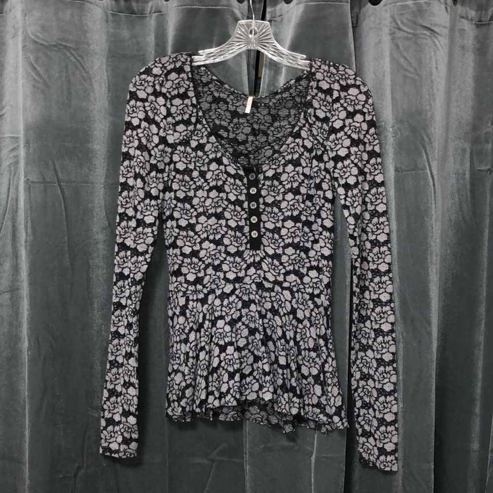 Free People Black Floral Shirt